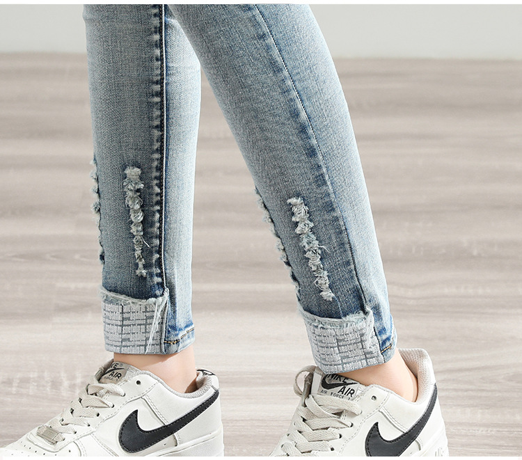 Autumn Women's High Waist Slim Fit Slimming Jeans Women's Korean Style Hole Light Pencil Pants Student Long Skinny Pants