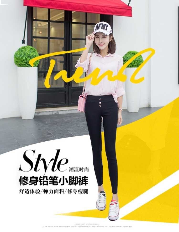 Three-Button High Waist Outer Wear Spring and Autumn Leggings Women's Pants Thin Black Leggings 2020 New Slimming Tappered Pencil Pants