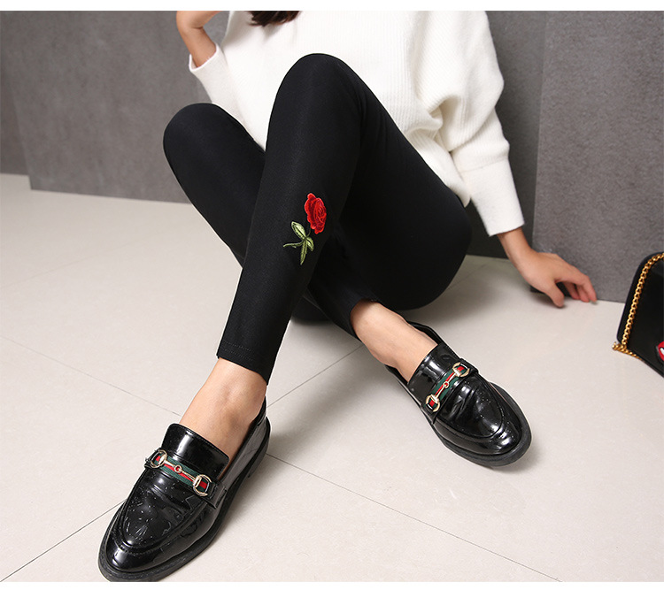 Embroidered Rose Leggings Outer Wear Tight Tappered Pencil Pants Black Thin Cropped Women's Pants Spring and Autumn Trousers
