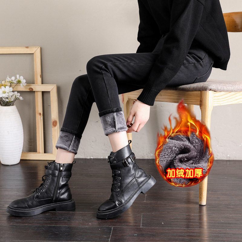 2020 Autumn and Winter Fleece-Lined Thick Warm Pants Women's Stretch Slim Women's Clothing Tappered Pencil Pants All-Matching Jeans Women