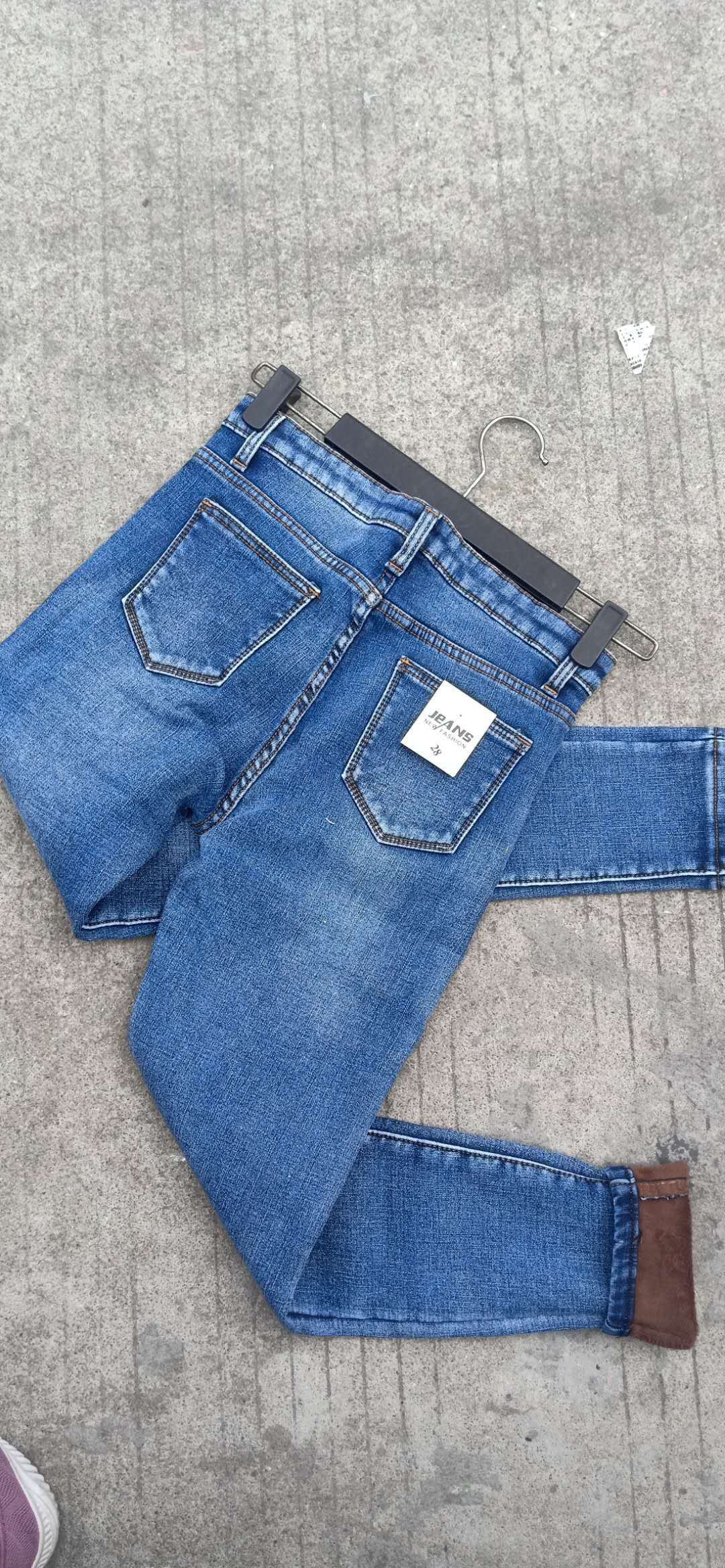 2020 Autumn and Winter Fleece-Lined Thick Warm Pants Women's Stretch Slim Women's Clothing Tappered Pencil Pants All-Matching Jeans Women