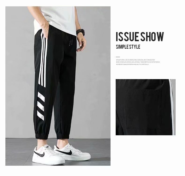 Sports Pants Men's Autumn Loose Cropped Casual Pants Trend Stripes Campus Loose Tappered Internet Celebrity Men's Ninth Pants Sports Pants Men's Autumn Loose Cropped Casual Pants Trend Stripes Campus Loose Tappered Internet Celebrity Men's Ninth Pants