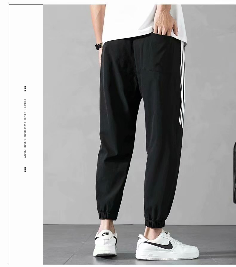 Sports Pants Men's Autumn Loose Cropped Casual Pants Trend Stripes Campus Loose Tappered Internet Celebrity Men's Ninth Pants Sports Pants Men's Autumn Loose Cropped Casual Pants Trend Stripes Campus Loose Tappered Internet Celebrity Men's Ninth Pants