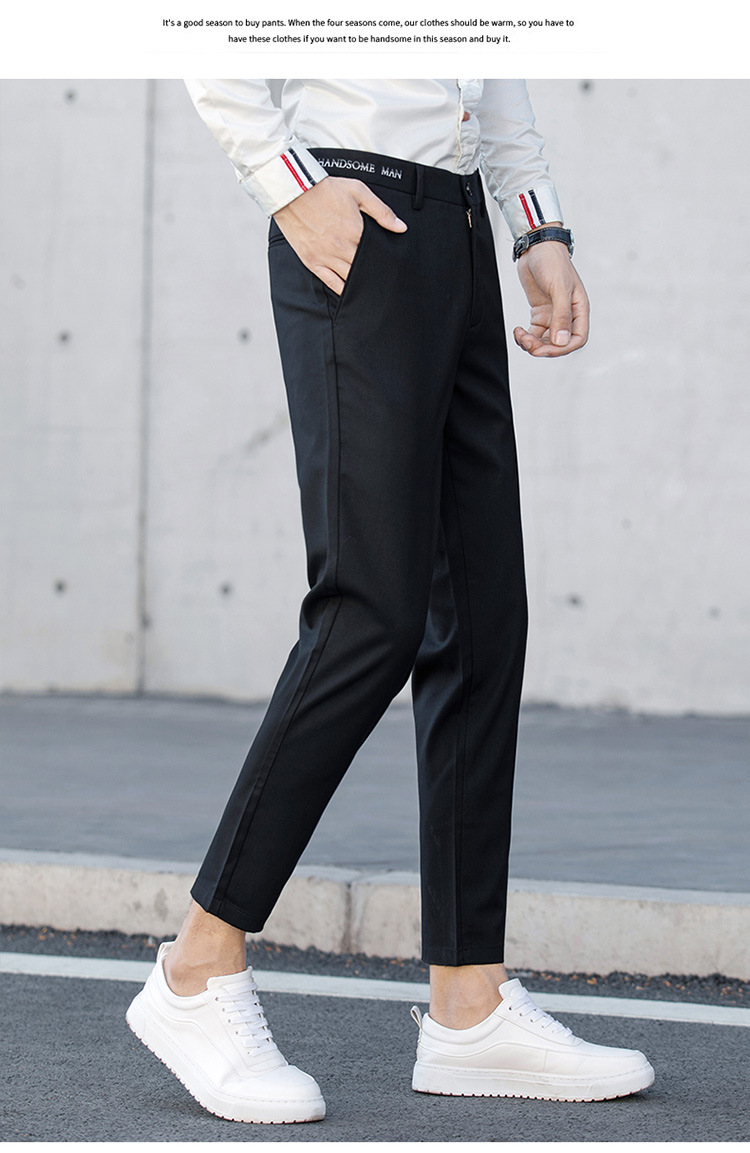Black Small Suit Pants Men's Ninth Pants Straight Slim Fit Skinny Casual Korean Style Trendy Draping Men's Suit Pants Trendy Black Small Suit Pants Men's Ninth Pants Straight Slim Fit Skinny Casual Korean Style Trendy Draping Men's Suit Pants Trendy