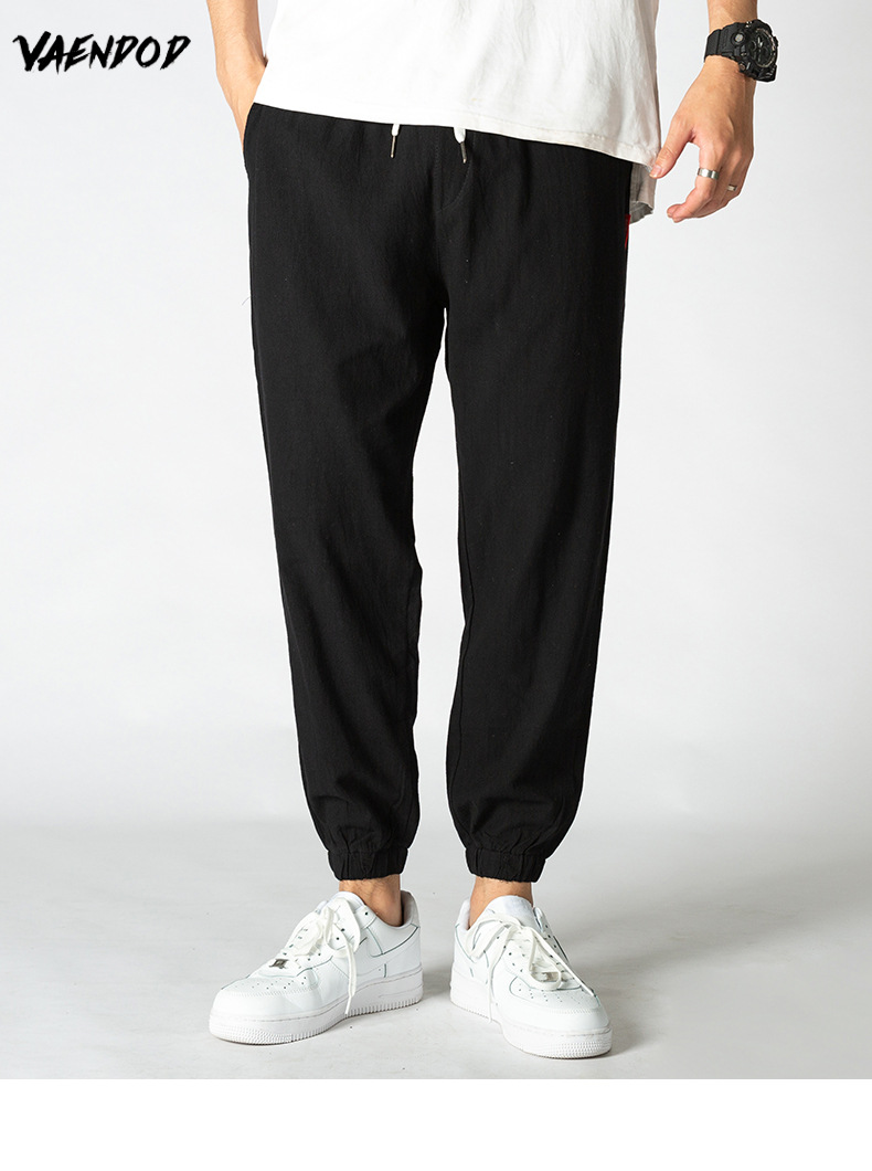2021year Sports Pants Men's Summer Ankle Banded Pants Men's Casual Pants Men's Cotton Linen Men's Ninth Pants Summer Trendy Sweatpants