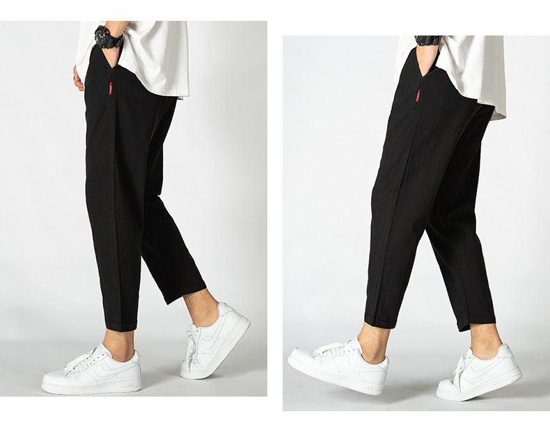 2021year Sports Pants Men's Summer Ankle Banded Pants Men's Casual Pants Men's Cotton Linen Men's Ninth Pants Summer Trendy Sweatpants