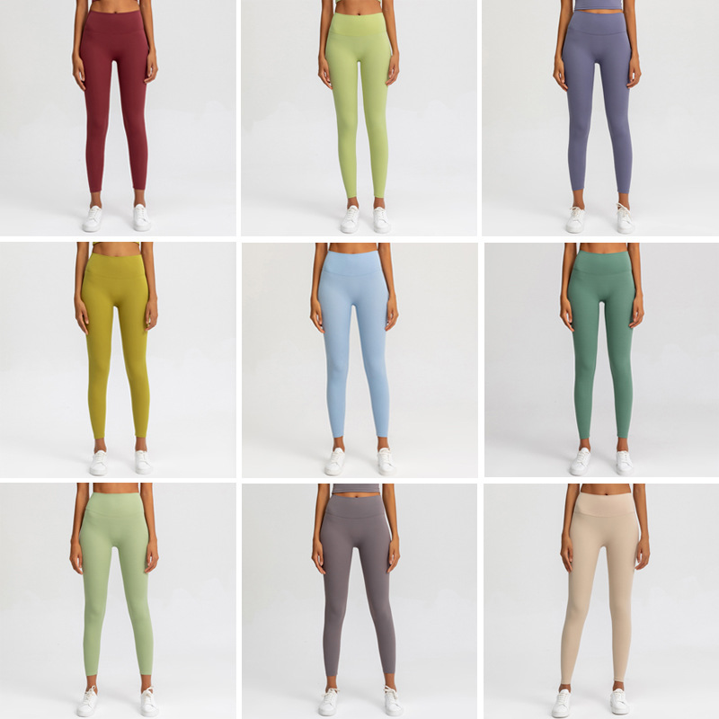 2020 Autumn New Nude Feel Yoga Pants Women&#039;s No Embarrassment Line High Waist Hip Lift Stretch Fitness Sports Ninth Pants