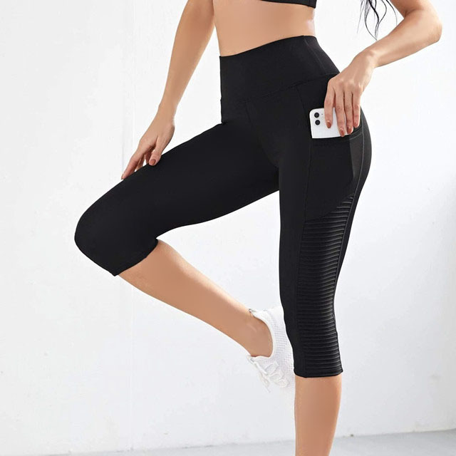 Cross-Border New Arrival Hip Raise High Waist Mesh Moisture Wicking Four-Sided Elastic Sports Ninth Pants Yoga Pants Large Quantity in Stock