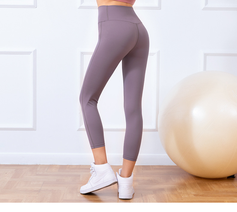 Lulu Double-Sided Brushed Nude Feel Yoga Pants No Embarrassment Line One-Piece Hip Lifting Peach Pants Running Sports Ninth Pants