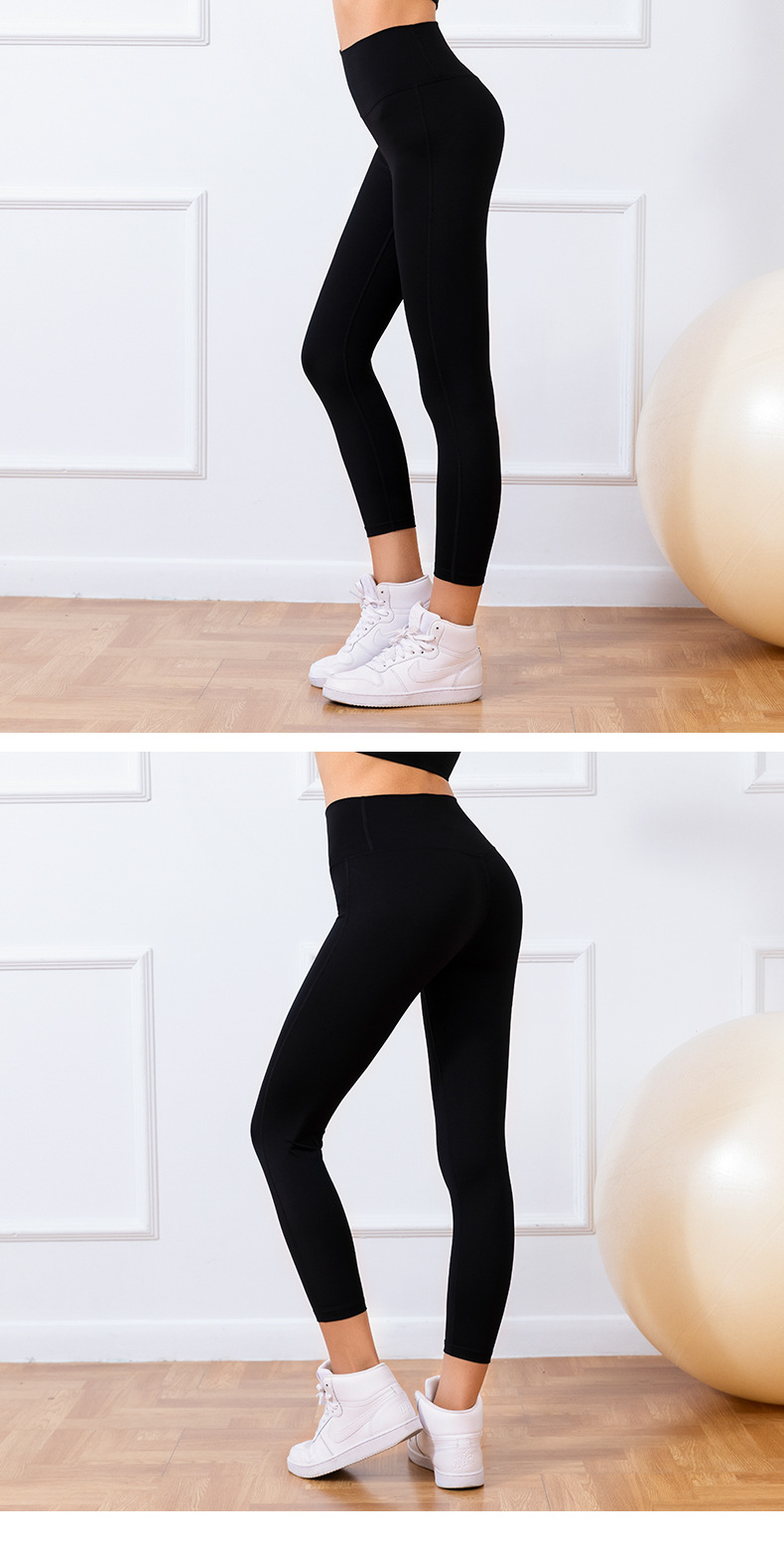 Lulu Double-Sided Brushed Nude Feel Yoga Pants No Embarrassment Line One-Piece Hip Lifting Peach Pants Running Sports Ninth Pants