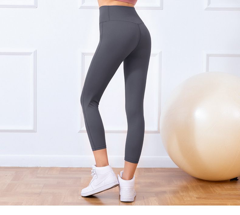 Lulu Double-Sided Brushed Nude Feel Yoga Pants No Embarrassment Line One-Piece Hip Lifting Peach Pants Running Sports Ninth Pants