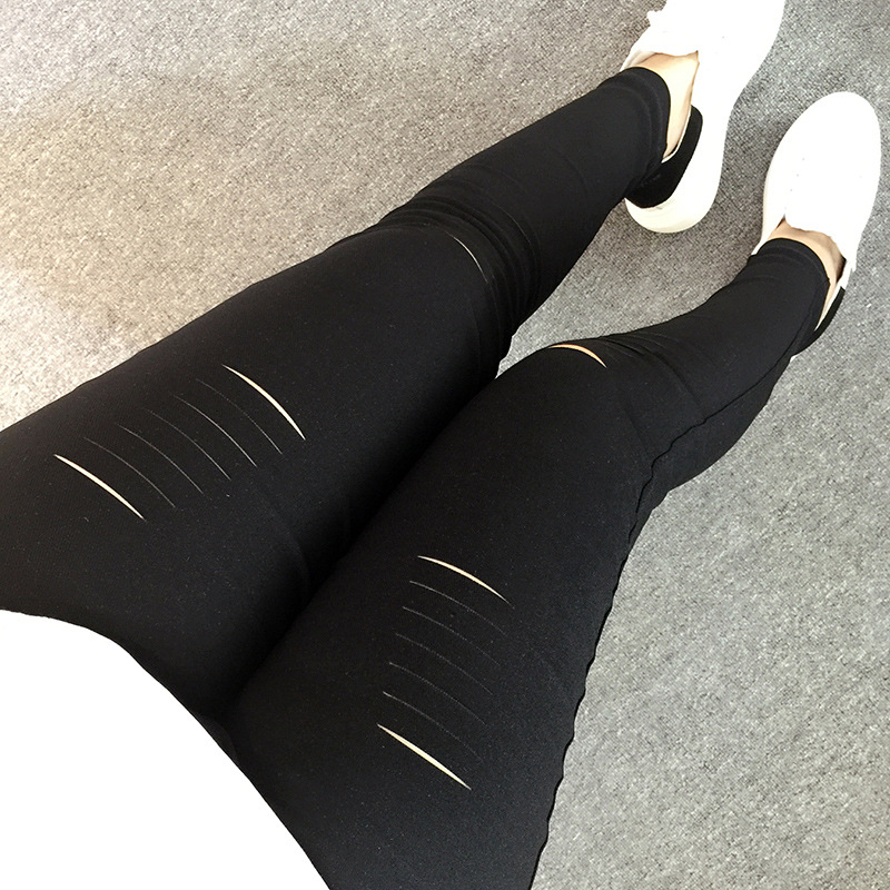 New in Spring and Autumn plus Size Women&#039;s Clothing Ripped Pencil Pants 300 Jin Fat People Elastic Slim Fit Slimming Ninth Pants 216