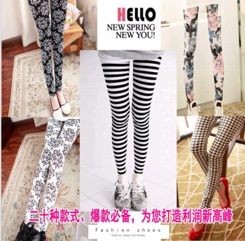 Spring and autumn new Korean women&#039;s slim and slim cropped trousers with printed milk silk leggings