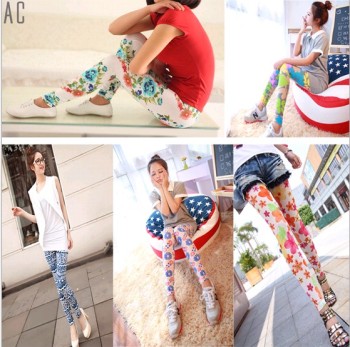 Spring and autumn new Korean women&#039;s slim and slim cropped trousers with printed milk silk leggings