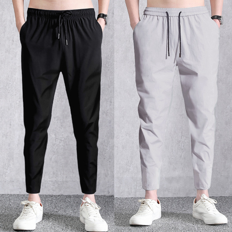 Summer New Casual Pants Men&#039;s Ninth Pants Ice Silk Elastic Skinny Straight-through Closed Pants Quick-Drying Sports Pants Men&#039;s Fashion
