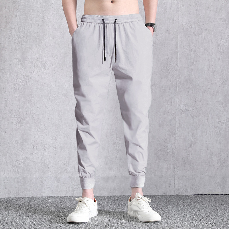 Summer New Casual Pants Men&#039;s Ninth Pants Ice Silk Elastic Skinny Straight-through Closed Pants Quick-Drying Sports Pants Men&#039;s Fashion