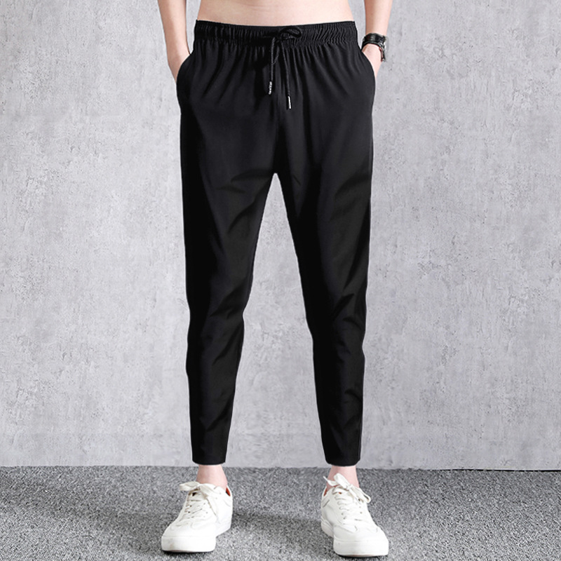 Summer New Casual Pants Men&#039;s Ninth Pants Ice Silk Elastic Skinny Straight-through Closed Pants Quick-Drying Sports Pants Men&#039;s Fashion