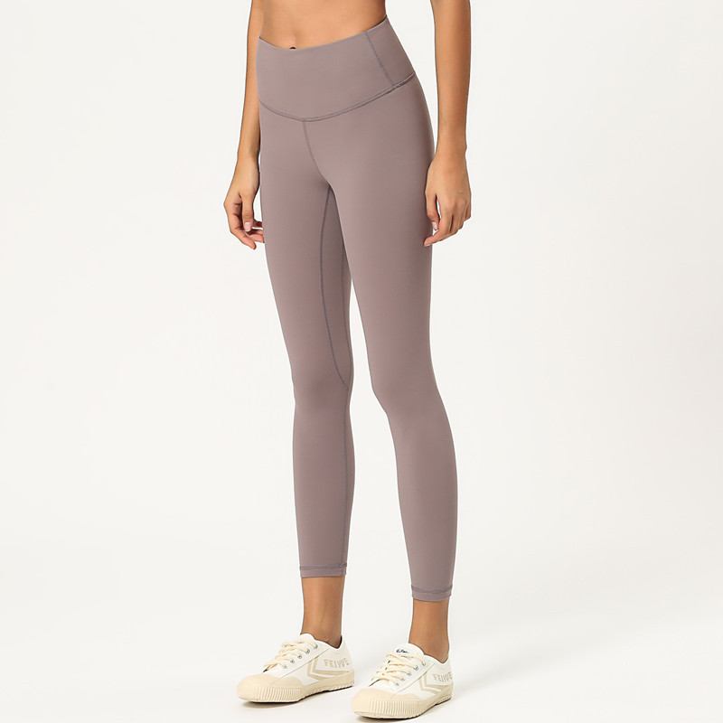 Lulu Same Style Amazon Women&#039;s Yoga Clothes Brushed Inner Pocket Nude Feel High Waist Hip Lift Peach Yoga Ninth Pants