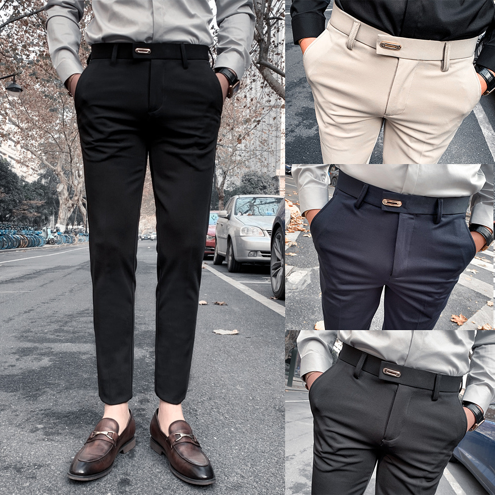 Summer Men&#039;s Casual Pants Straight Casual Suit Pants Slim Fit Men&#039;s Ninth Pants Trendy Skinny Thin Business Pants