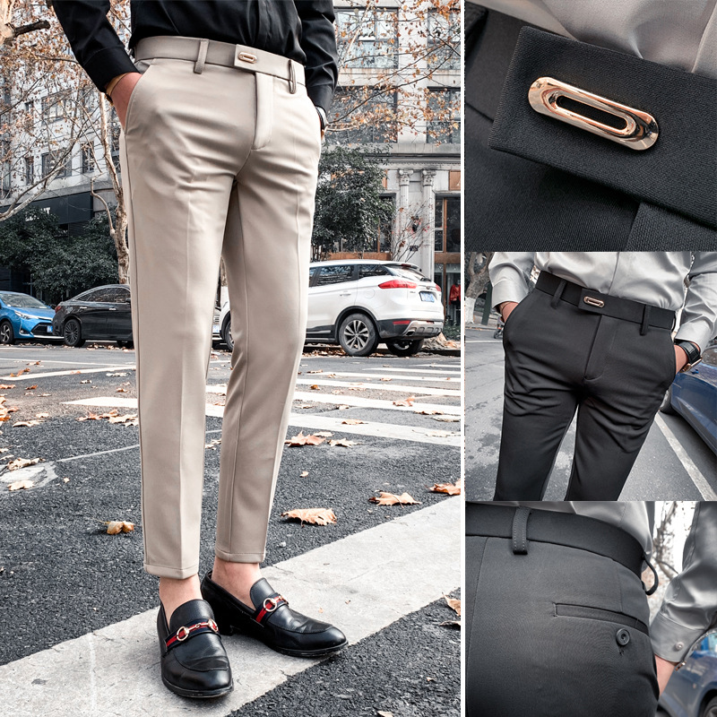 Summer Men&#039;s Casual Pants Straight Casual Suit Pants Slim Fit Men&#039;s Ninth Pants Trendy Skinny Thin Business Pants