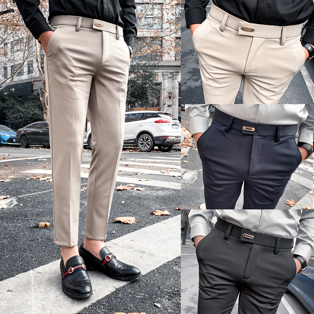 Summer Men&#039;s Casual Pants Straight Casual Suit Pants Slim Fit Men&#039;s Ninth Pants Trendy Skinny Thin Business Pants