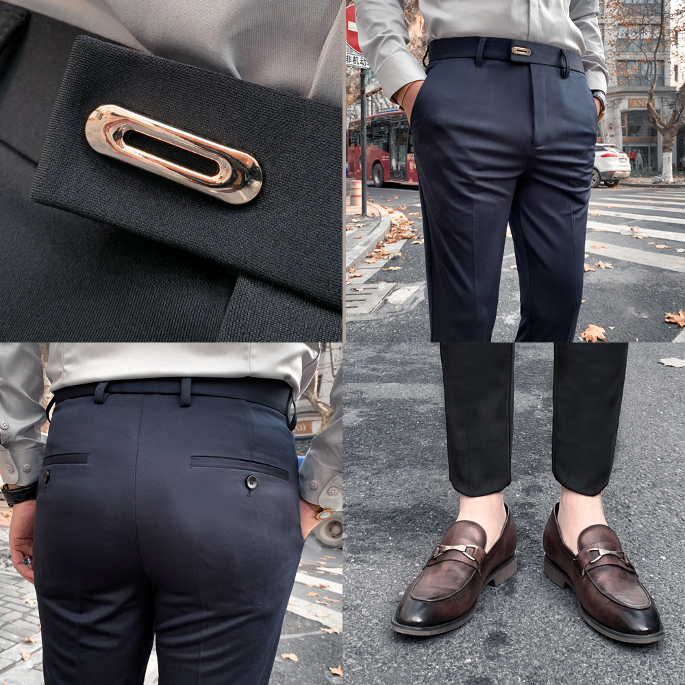 Summer Men&#039;s Casual Pants Straight Casual Suit Pants Slim Fit Men&#039;s Ninth Pants Trendy Skinny Thin Business Pants