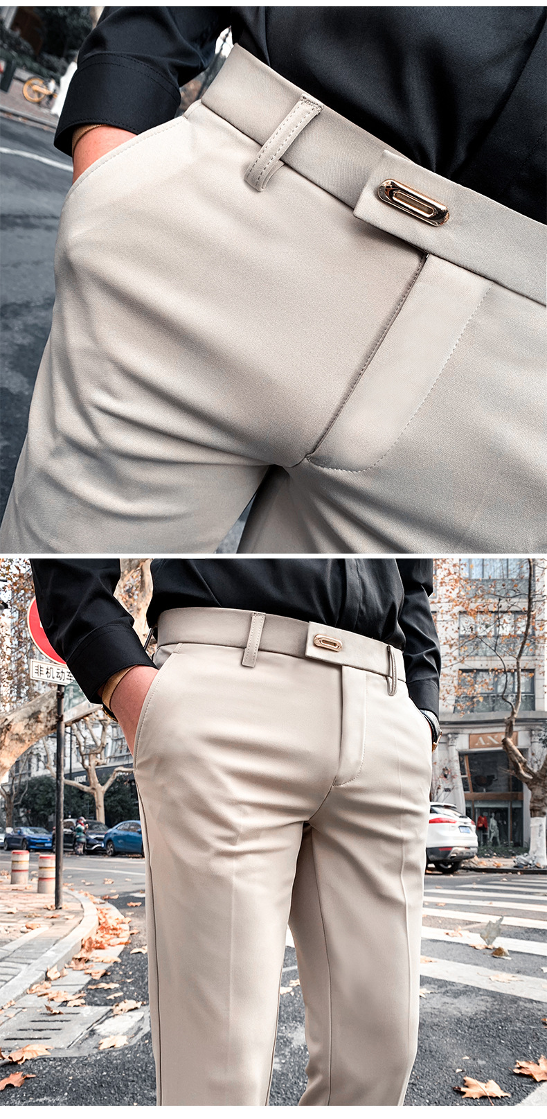 Summer Men's Casual Pants Straight Casual Suit Pants Slim Fit Men's Ninth Pants Trendy Skinny Thin Business Pants