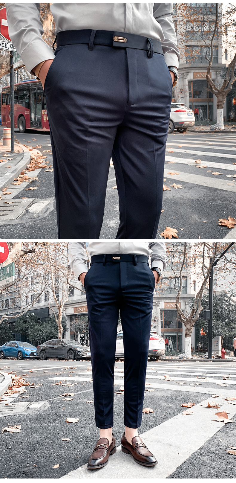 Summer Men's Casual Pants Straight Casual Suit Pants Slim Fit Men's Ninth Pants Trendy Skinny Thin Business Pants