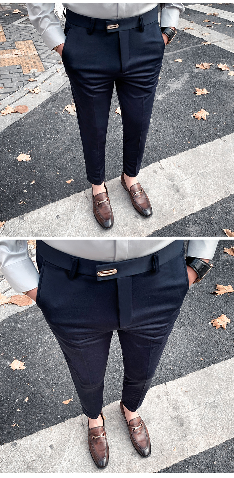 Summer Men's Casual Pants Straight Casual Suit Pants Slim Fit Men's Ninth Pants Trendy Skinny Thin Business Pants