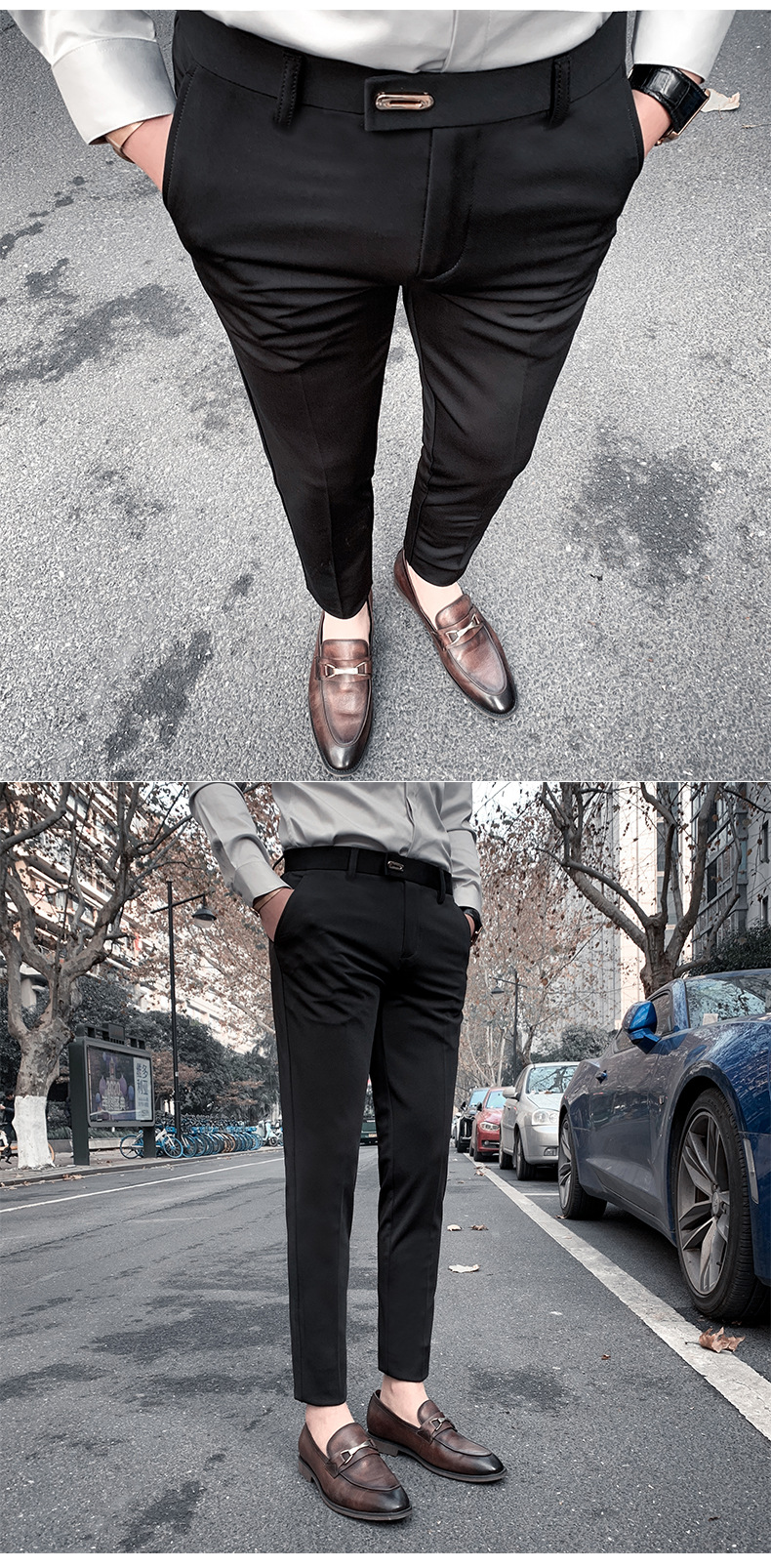Summer Men's Casual Pants Straight Casual Suit Pants Slim Fit Men's Ninth Pants Trendy Skinny Thin Business Pants