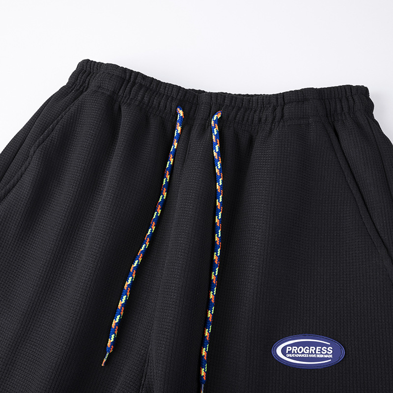 2022 Japanese Waffle Velvet Sweatpants Men&#039;s Large Size Sports Ninth Pants Trendy Spring and Autumn Warm Ankle Banded Pants