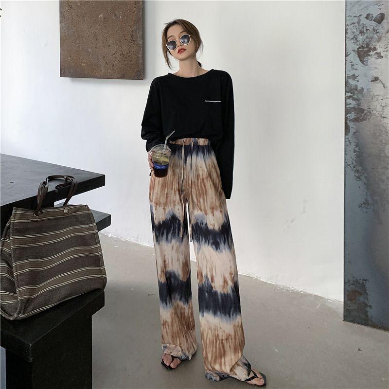 Foreign Trade Wholesale Thailand Cross-Border Hot Tie-Dyed Wide-Leg Pants Women&#039;s 2021 Summer New Cropped Trousers
