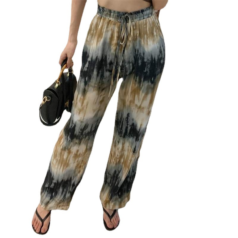 Foreign Trade Wholesale Thailand Cross-Border Hot Tie-Dyed Wide-Leg Pants Women&#039;s 2021 Summer New Cropped Trousers