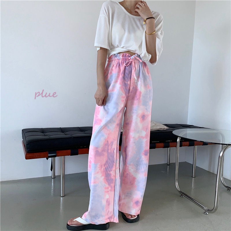 Foreign Trade Wholesale Thailand Cross-Border Hot Tie-Dyed Wide-Leg Pants Women's 2021 Summer New Cropped Trousers Foreign Trade Wholesale Thailand Cross-Border Hot Tie-Dyed Wide-Leg Pants Women's 2021 Summer New Cropped Trousers