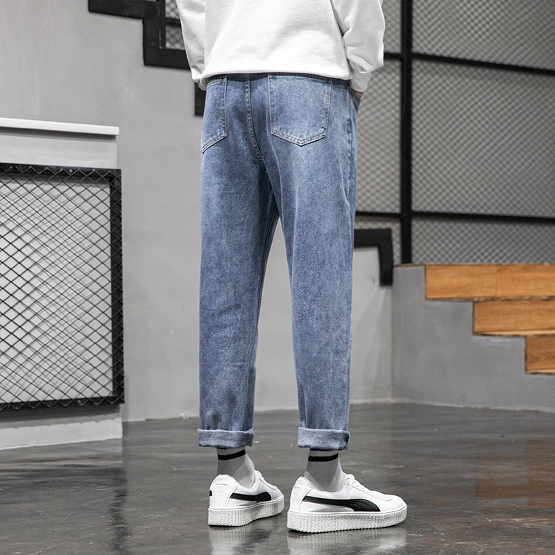 Lktm Men &#039;S# Jeans Men &#039;S Summer Draping Wide Leg Loose Straight Leg Dad Jeans Korean Style Trendy Cropped Trousers