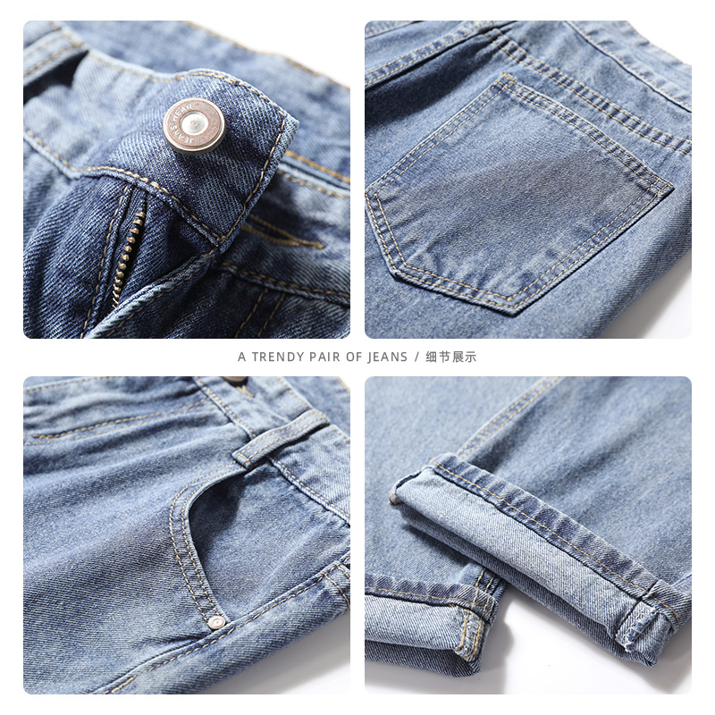 Lktm Men &#039;S# Jeans Men &#039;S Summer Draping Wide Leg Loose Straight Leg Dad Jeans Korean Style Trendy Cropped Trousers