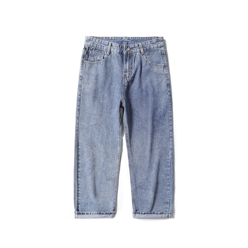 Lktm Men &#039;S# Jeans Men &#039;S Summer Draping Wide Leg Loose Straight Leg Dad Jeans Korean Style Trendy Cropped Trousers