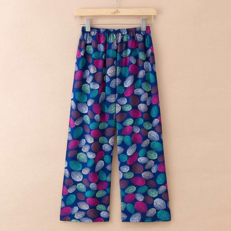 Popular Middle-Aged and Elderly Cotton Silk Cropped Trousers Air Conditioning Room Homewear Mother's Casual Loose plus-Sized Size Widened Pajama Pants