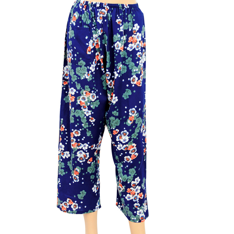 Popular Middle-Aged and Elderly Cotton Silk Cropped Trousers Air Conditioning Room Homewear Mother&#039;s Casual Loose plus-Sized Size Widened Pajama Pants