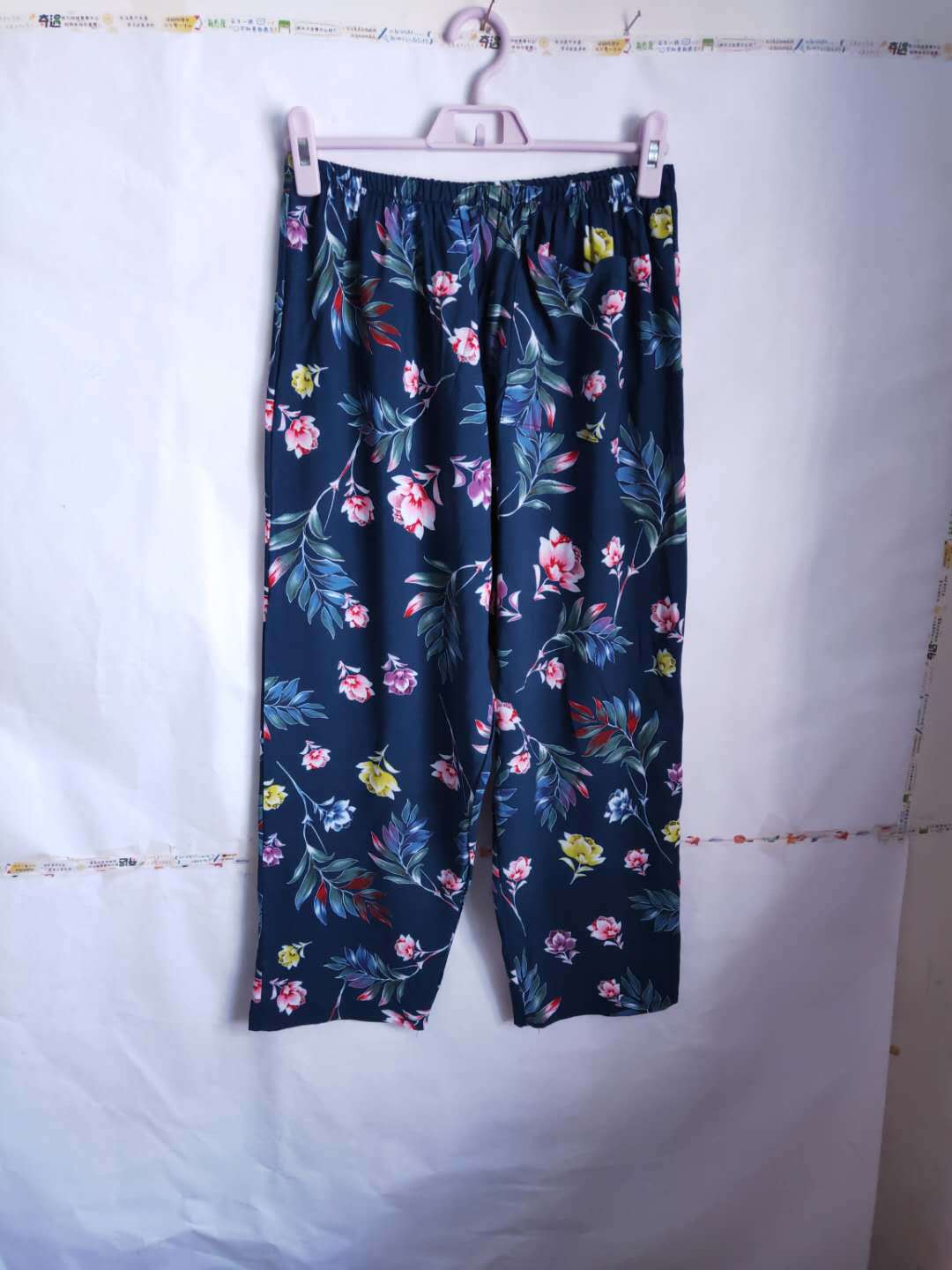 Popular Middle-Aged and Elderly Cotton Silk Cropped Trousers Air Conditioning Room Homewear Mother's Casual Loose plus-Sized Size Widened Pajama Pants