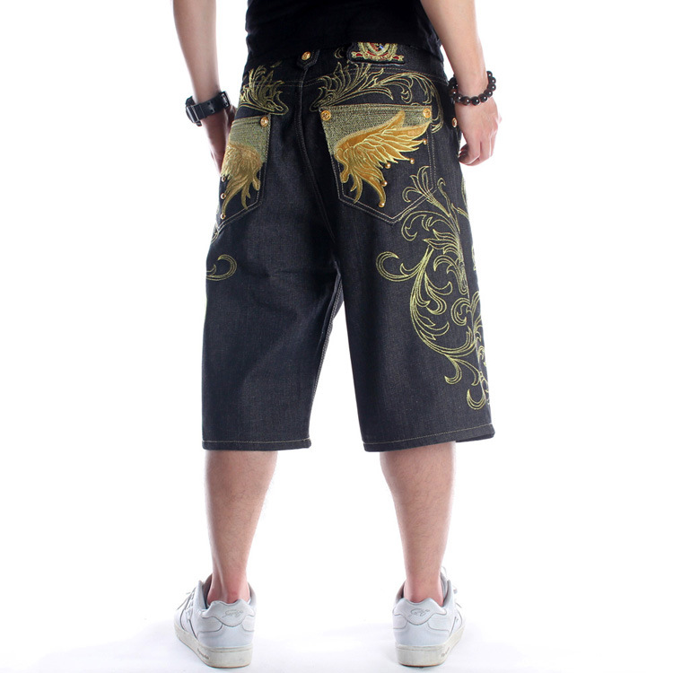 Summer European and American Fashion Loose plus Size Denim Shorts Men's Youth Street Dance Hip-Hop Personality Embroidery Cropped Trousers Summer European and American Fashion Loose plus Size Denim Shorts Men's Youth Street Dance Hip-Hop Personality Embroidery Cropped Trousers