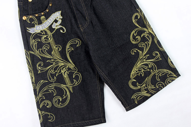 Summer European and American Fashion Loose plus Size Denim Shorts Men's Youth Street Dance Hip-Hop Personality Embroidery Cropped Trousers Summer European and American Fashion Loose plus Size Denim Shorts Men's Youth Street Dance Hip-Hop Personality Embroidery Cropped Trousers