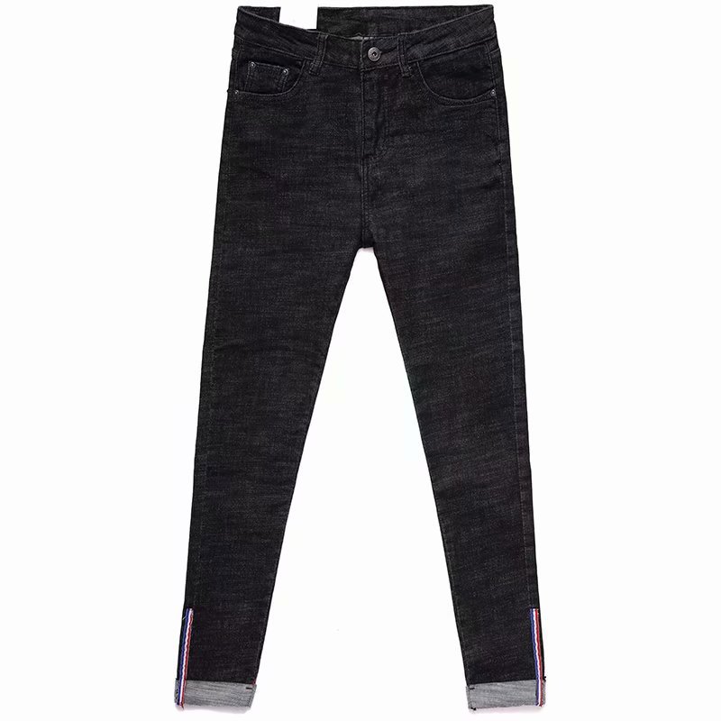 High - waisted, tight, slim, curled up, ladies' jeans. Versatile, cuffed, pencil - trimmed, cropped trousers