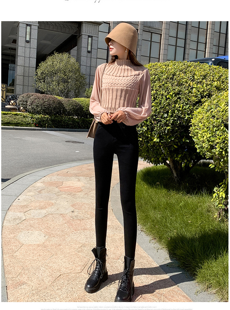 Jeans for Women 2021 New Fashionable High Waist Winter Stretch Fleece Tight Smoky Gray Skinny Pants Cropped Trousers
