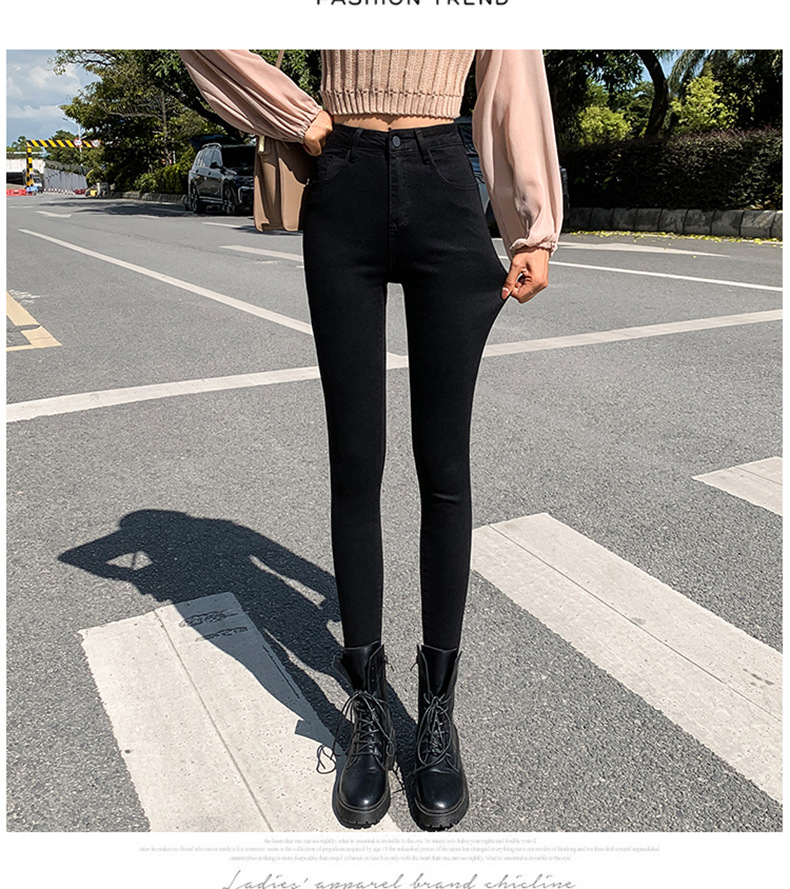 Jeans for Women 2021 New Fashionable High Waist Winter Stretch Fleece Tight Smoky Gray Skinny Pants Cropped Trousers