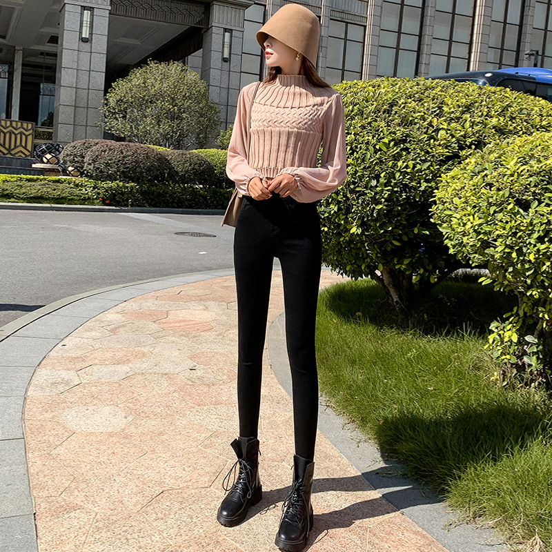 Jeans for Women 2021 New Fashionable High Waist Winter Stretch Fleece Tight Smoky Gray Skinny Pants Cropped Trousers