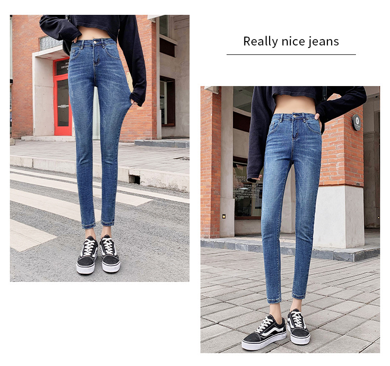 Jeans for Women 2021 New Fashionable High Waist Winter Stretch Fleece Tight Smoky Gray Skinny Pants Cropped Trousers