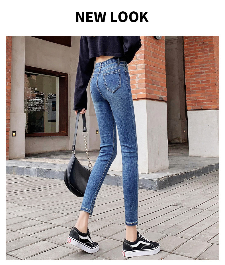 Jeans for Women 2021 New Fashionable High Waist Winter Stretch Fleece Tight Smoky Gray Skinny Pants Cropped Trousers
