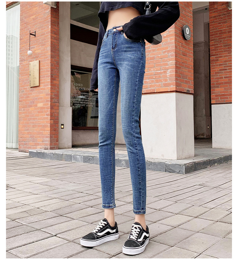 Jeans for Women 2021 New Fashionable High Waist Winter Stretch Fleece Tight Smoky Gray Skinny Pants Cropped Trousers