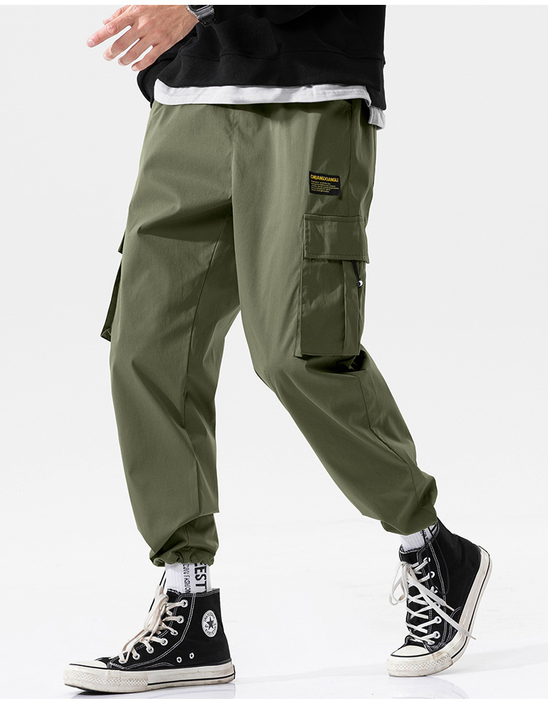 Overalls Men's Autumn and Winter Pocket Loose Tappered Harem Hong Kong Style All-Matching Fashion Brand Sports Men Casual Cropped Trousers